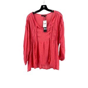 NWT Amanda Green Women's 3/4 Sleeve Orange Boho Crochet Shirt Top Tassels Size M